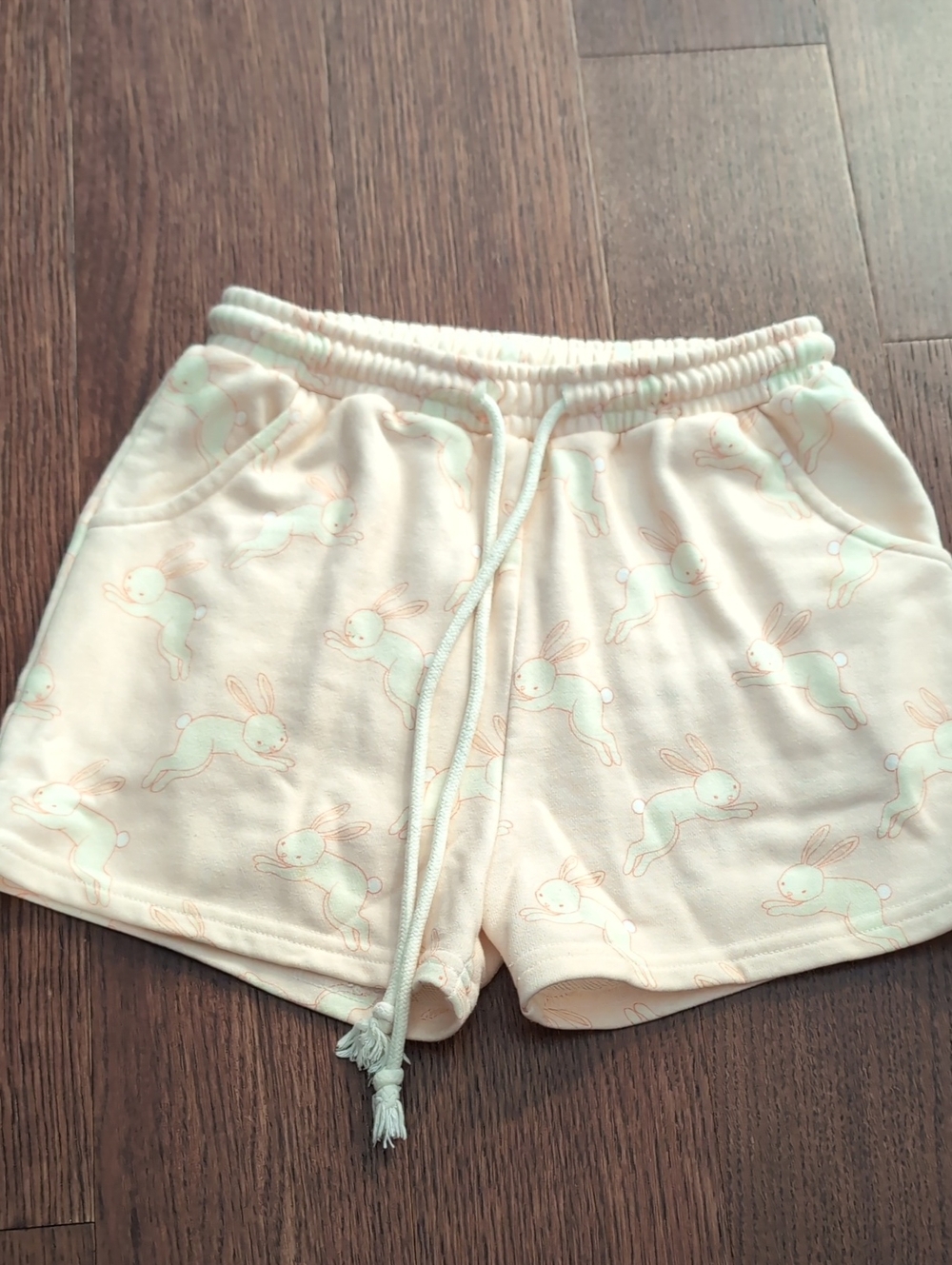 SweetHoney Cream Bunny Print Drawstring Athletic Shorts